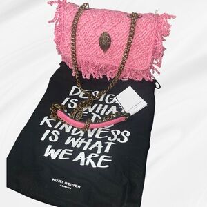 NWT! Kurt Geiger London Medium Crochet Kensington Crossbody Bag,  Open Pink